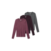 Women's Merino Wool Blend Crew Neck Long Sleeve T-Shirt 3-Pack