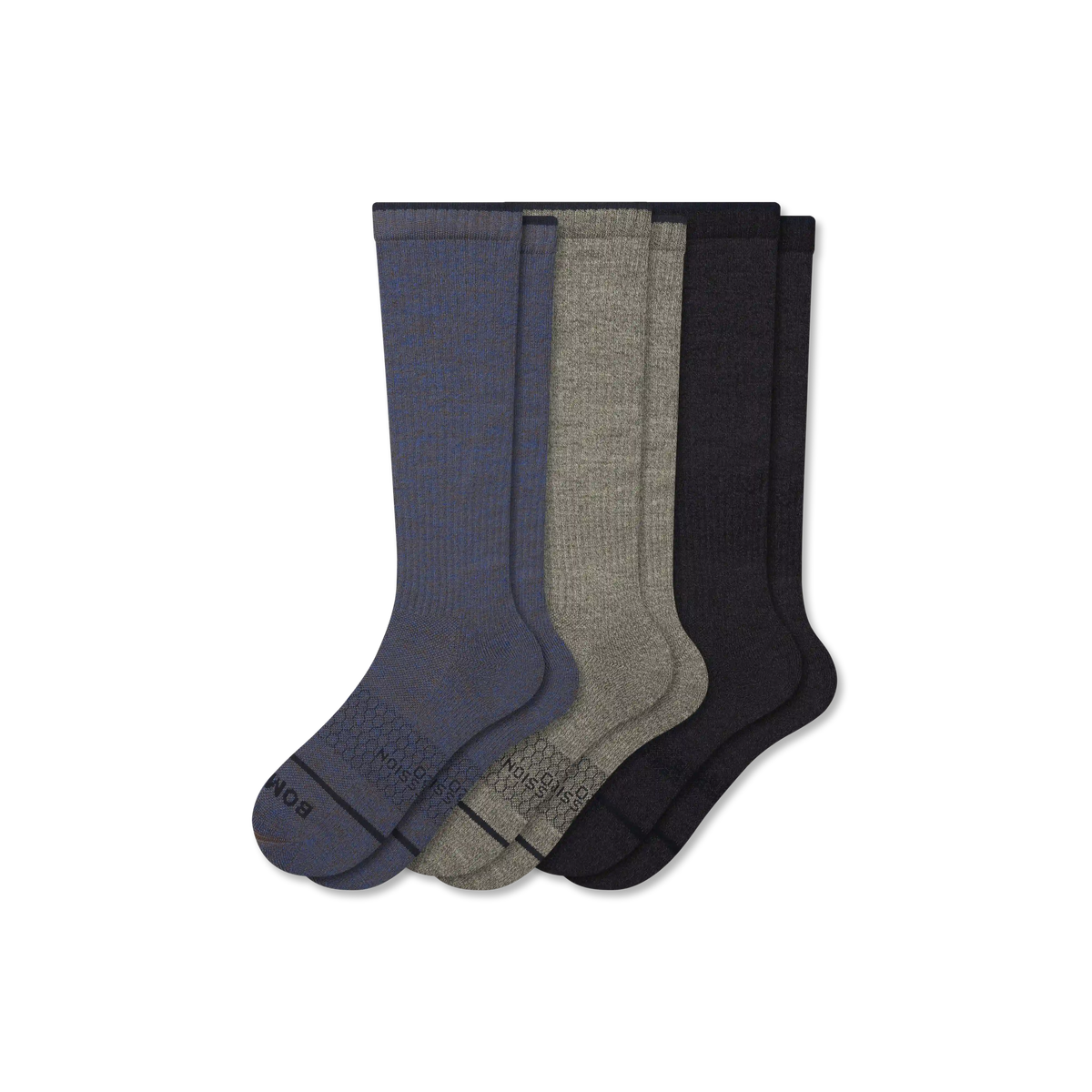 Men's Merino Wool Blend Everyday Compression Knee High Socks 3-Pack (15-20mmHg)