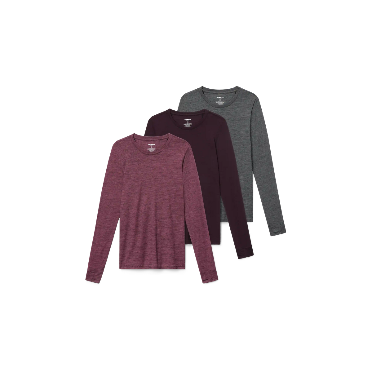 Women's Merino Wool Blend Crew Neck Long Sleeve T-Shirt 3-Pack
